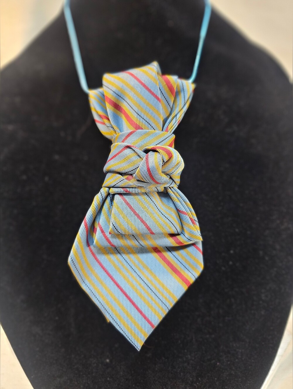 Women's Blue Black Burgundy And Gold Striped NeckTie Necklace